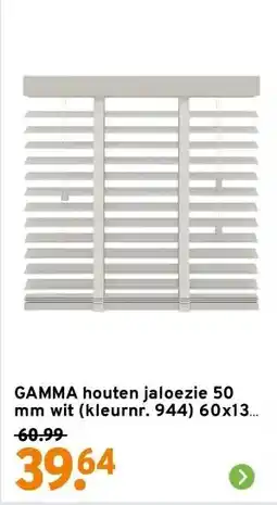 GAMMA GAMMA houten jaloezie 50 mm wit (kleurnr. 944) 60x130 cm (bxh) aanbieding