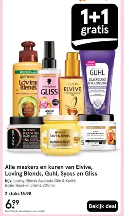Etos Alle maskers en kuren van Elvive, Loving Blends, Guhl, Syoss en Gliss aanbieding