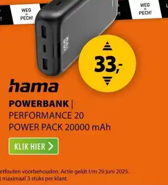 Expert Hama Performance 20 Power Pack 20.000 mAh Antraciet aanbieding