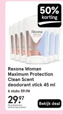 Etos Rexona Woman Maximum Protection Clean Scent deodorant stick 45 ml aanbieding