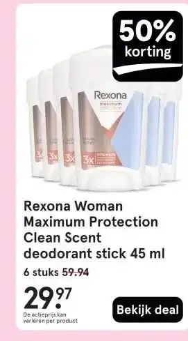 Etos Rexona Woman Maximum Protection Clean Scent deodorant stick 45 ml aanbieding