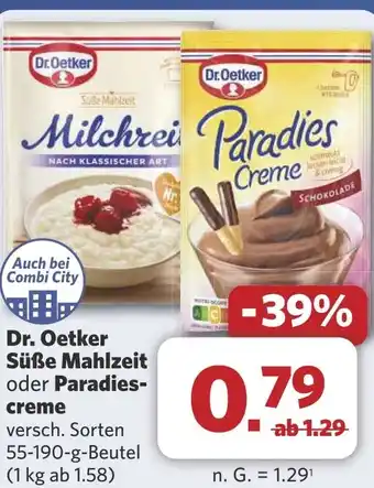 Combi Dr. Oetker Süße Mahlzeit oder Paradies- creme aanbieding