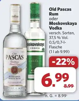Combi Old Pascas Rum oder Moskovskaya Vodka aanbieding
