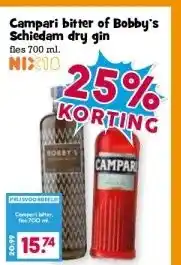 Boon`s Markt Campari bitter of Bobby's Schiedam dry gin fles 700 ml. aanbieding