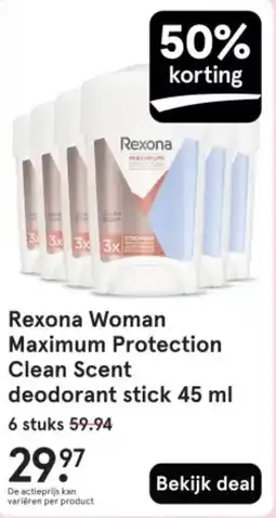 Etos Rexona Woman Maximum Protection Clean Scent deodorant stick aanbieding