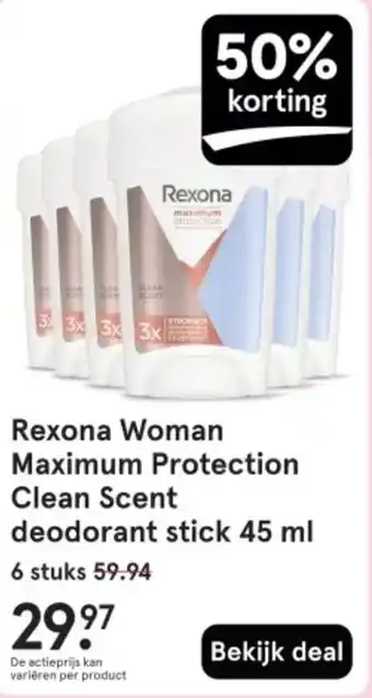 Etos Rexona Woman Maximum Protection Clean Scent deodorant stick aanbieding