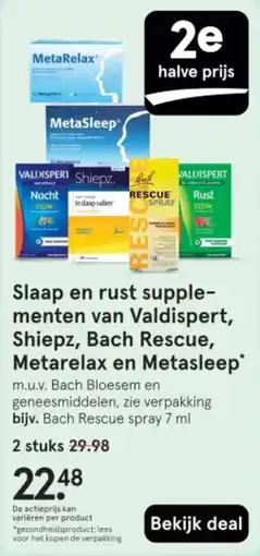 Etos Slaap en rust supple- menten van Valdispert, Shiepz, Bach Rescue, Metarelax en Metasleep aanbieding