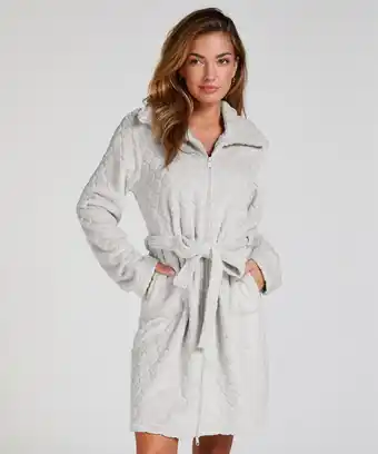 Hunkemoller Hunkemöller Badjas Zip Fleece Grijs aanbieding