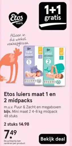 Etos Etos luiers maat 1 en 2 midpacks aanbieding