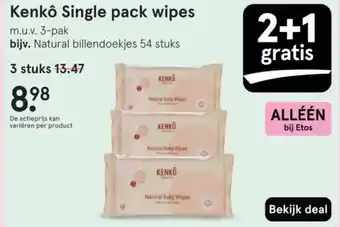 Etos Kenkô Single pack wipes aanbieding