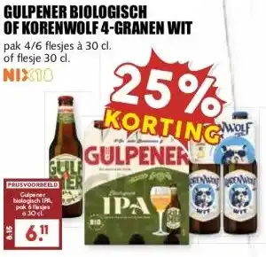 MCD Supermarkt GULPENER BIOLOGISCH OF KORENWOLF 4-GRANEN WIT aanbieding