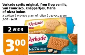 Poiesz Verkade sprits original, frou frou vanille, San Francisco, knappertjes, Maria of nizza kokos aanbieding