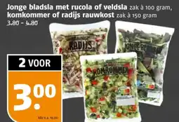 Poiesz Jonge bladsla met rucola of veldsla zak , komkommer of radijs rauwkost aanbieding