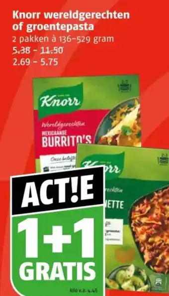 Poiesz Knorr wereldgerechten of groentepasta aanbieding