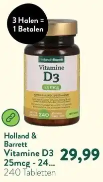 Holland & Barrett Vitamine D3 25mcg - 240 tabletten aanbieding