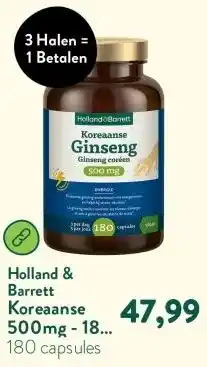 Holland & Barrett Koreaanse 500mg - 180 capsules aanbieding