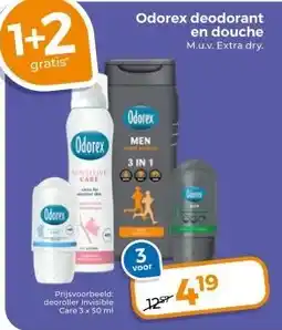 Trekpleister Odorex deodorant en douche M.u.v. Extra dry. aanbieding