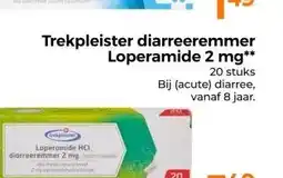Trekpleister Trekpleister diarreeremmer Loperamide 2 mg** 20 stuks Bij (acute) diarree, vanaf 8 jaar. aanbieding
