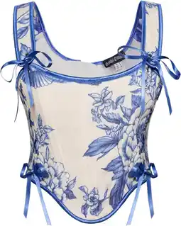 Amazon SCARLET DARKNESS Vrouwen Renaissance Bloemen Corset Vintage Elegante Lace Up Corset Top aanbieding