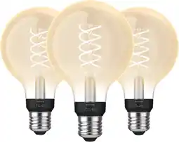 Coolblue Philips Hue Filamentlamp White Globe E27 3-pack aanbieding