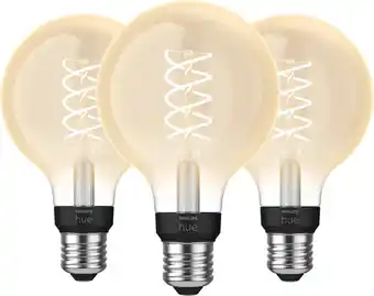 Coolblue Philips Hue Filamentlamp White Globe E27 3-pack aanbieding