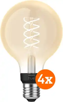 Coolblue Philips Hue Filamentlamp White Globe E27 4-pack aanbieding