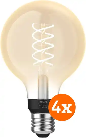 Coolblue Philips Hue Filamentlamp White Globe E27 4-pack aanbieding