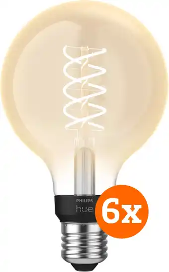 Coolblue Philips Hue Filamentlamp White Globe E27 6-pack aanbieding