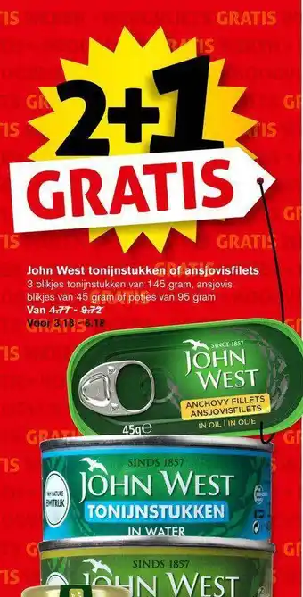 Hoogvliet John West Tonijnstukken Of Ansjovisfilets 2+1 Gratis aanbieding