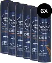 Bol.com NIVEA MEN Deep Espresso Deodorant Spray - 6 x 150ml - Anti-Transpirant Spray - Voordeelverpakking aanbieding