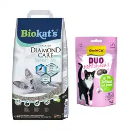 Zooplus 6/8/ of 10 L Biokat's Diamond Care kattenbakvullling + 50 g Duo Soft Snacks Lam & Gevogelte gratis! aanbieding
