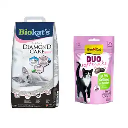 Zooplus 6/8/ of 10 L Biokat's Diamond Care kattenbakvullling + 50 g Duo Soft Snacks Lam & Gevogelte gratis! aanbieding