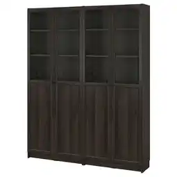 IKEA Billy / oxberg Boekenkast paneel/glas deuren, donkerbruin eikenpatroon, 160x30x202 cm aanbieding