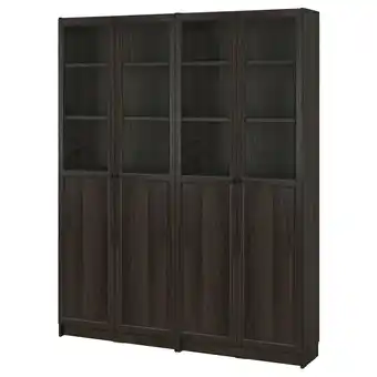IKEA Billy / oxberg Boekenkast paneel/glas deuren, donkerbruin eikenpatroon, 160x30x202 cm aanbieding