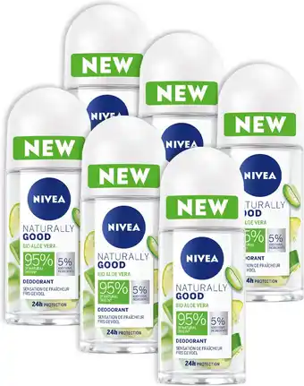 Bol.com NIVEA Naturally Good Bio Deodorant Roller - Aloe Vera - 6 x 50 ml - Voordeelverpakking aanbieding