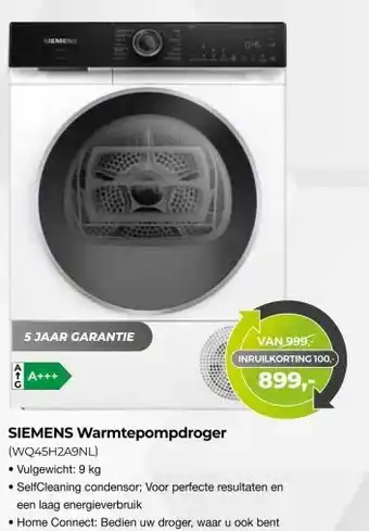 EP Beerepoot SIEMENS Warmtepompdroger (WQ45H2A9NL) aanbieding
