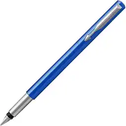 Amazon Parker Vector Vulpen | Blauw met Chrome Trim | Medium Penpunt | Blauwe Inkt | Hangtab aanbieding