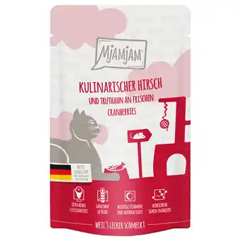 Zooplus 12x125g MjAMjAM Culinair hertenvlees en kalkoen op verse veenbessen Nat Kattenvoer aanbieding