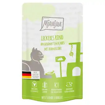 Zooplus 12x125g MjAMjAM Quetschie Heerlijk Rundvlees op Gestoomde Pompoen Kattenvoer Nat aanbieding