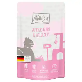 Zooplus 12x125g MjAMjAM Sappige kip en wilde zalm nat kattenvoer aanbieding