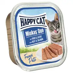 Zooplus 16x100g Happy Cat Minkas Duo Morsels op Paté Schaaltjes Rund & Zalm nat kattenvoer aanbieding