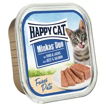 Zooplus 16x100g Happy Cat Minkas Duo Morsels op Paté Schaaltjes Rund & Zalm nat kattenvoer aanbieding