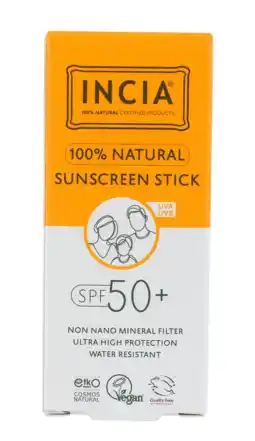 De Online Drogist Incia 100 % Natural Sunscreen Stick SPF50+ 15GR aanbieding