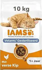 Amazon IAMS for Vitality Adult kattenvoer voor gesteriliseerde katten met verse kip 10kg aanbieding
