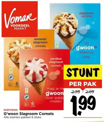 Vomar Voordeelmarkt DIEPVRIES G'woon Slagroom Cornets aanbieding
