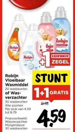 Vomar Voordeelmarkt Robijn Vloeibaar Wasmiddel 20 wasbeurten of Was- verzachter aanbieding