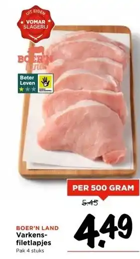 Vomar Voordeelmarkt BOER'N LAND Varkens- filetlapjes aanbieding