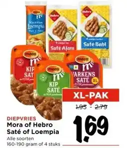 Vomar Voordeelmarkt DIEPVRIES Mora of Hebro Saté of Loempia aanbieding