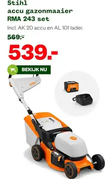Welkoop Stihl accu gazonmaaier RMA 243 set aanbieding