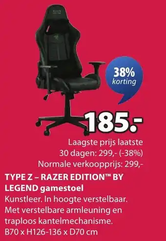 Jysk Type z razer edition by legend gamestoel aanbieding